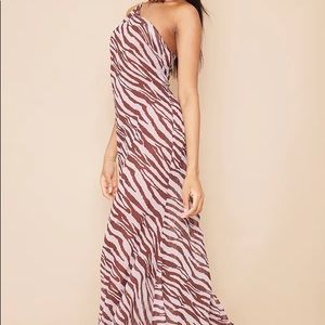 Tall Brown Chiffon Leopard Print One Shoulder Maxi Dress